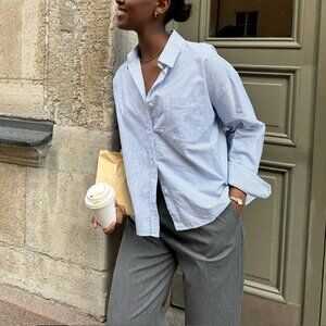 Djerf Avenue Breezy Shirt Blue Stripe Original Sz. S